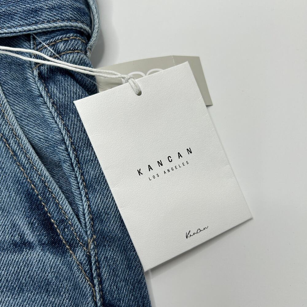 Kancan Cuffed Rigid Mid Rise Denim Jean Shorts Blue Removable Belt Women 24 NWT - Picture 9 of 11